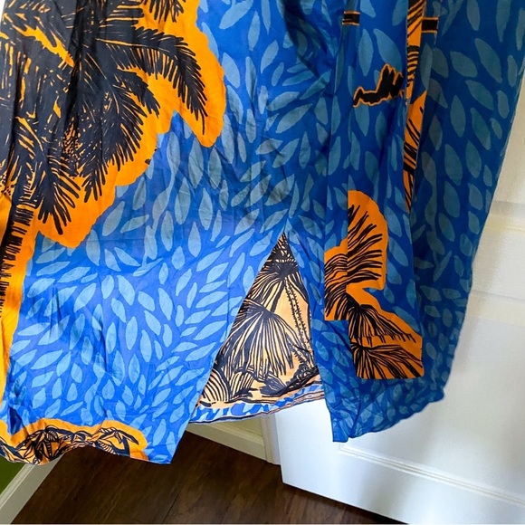 Johanna Ortiz Dress Vida Salvaje Cotton Midi Floral Indigo Festive Orange 8 EUC - Picture 8 of 10